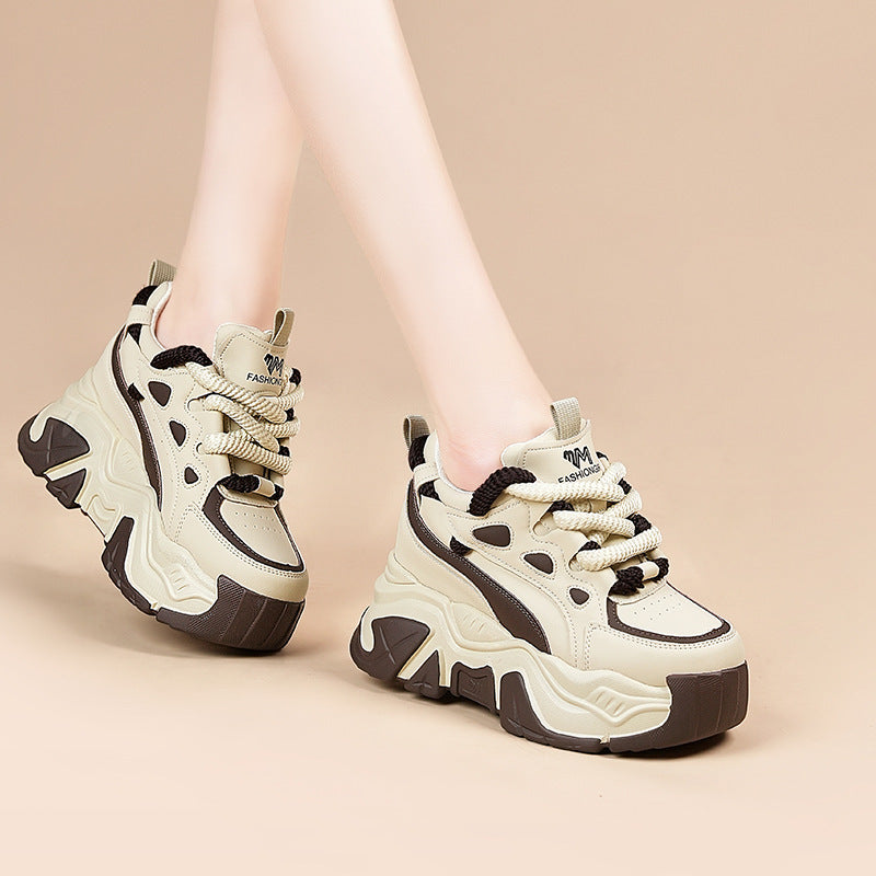 Women's Bottom Heightened Daddy Color Matching Small Fleece-lined Women's Sports Shoes