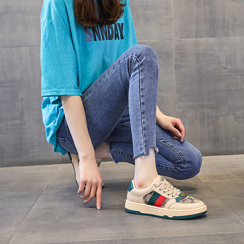 Women's Plus Size White Spring Sports Multicolor Retro Sneakers