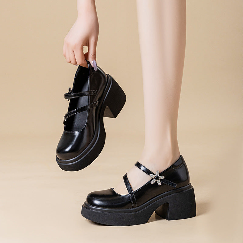 Women's Increasing Insole Mary Jane Short British Style Small Thick-soled Heightened Loafers