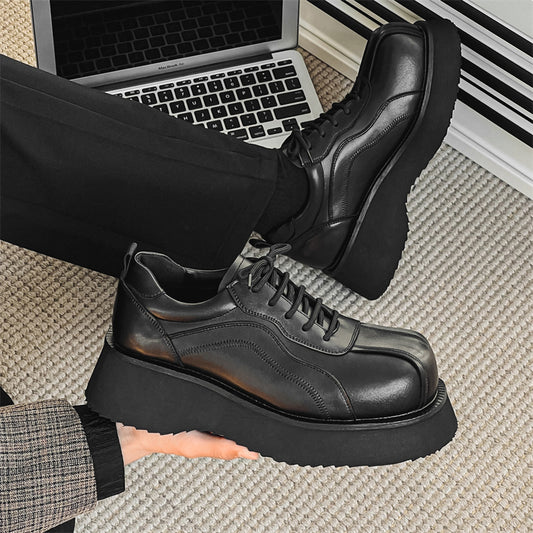 Men's Big Toe Derby Thick Sole Height Increasing Leather Shoes