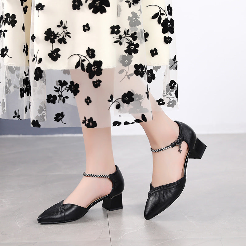 Women's Summer Pointed Chunky Plus Size Hollow Heels