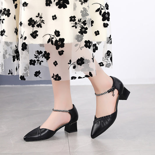 Women's Summer Pointed Chunky Plus Size Hollow Heels