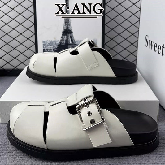 Women's Genuine Thick Bottom Toe Cap Half Slippers