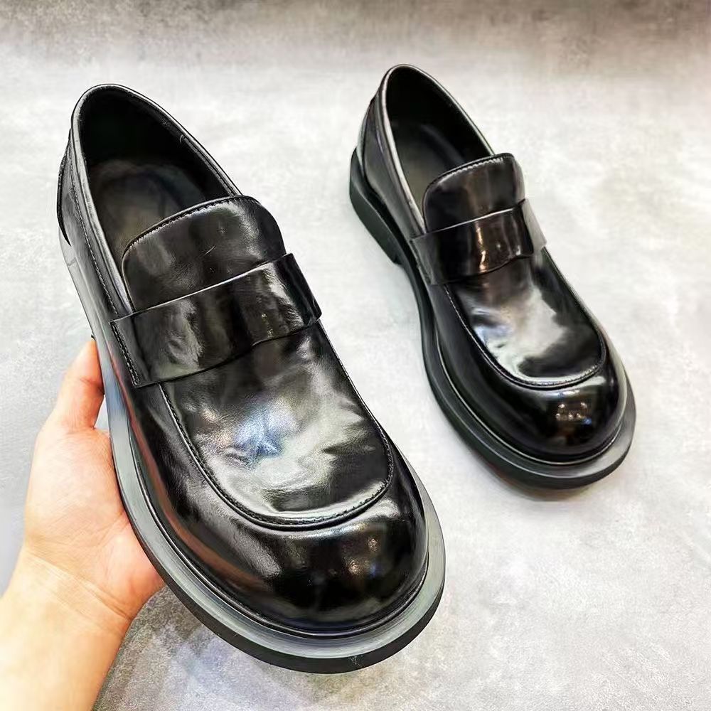 Men's Derby Spring Black Big Head British Style Leather Shoes