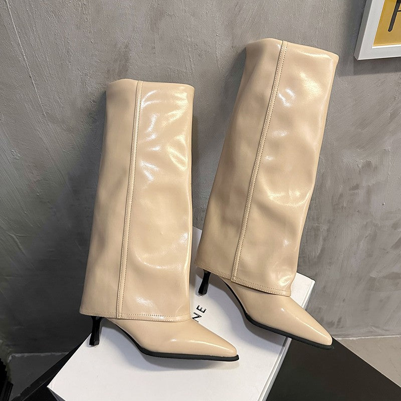 Women's Toe Stiletto Beige High Pantyhose Minority Boots