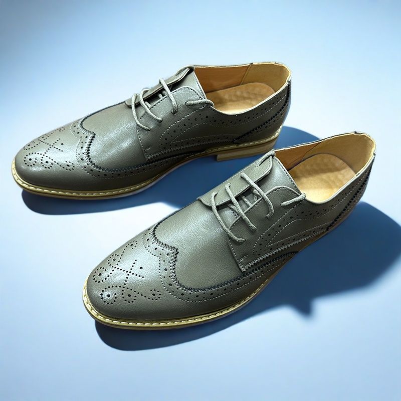 Men's Breathable Brogue Business Formal Wear Green Leather Shoes