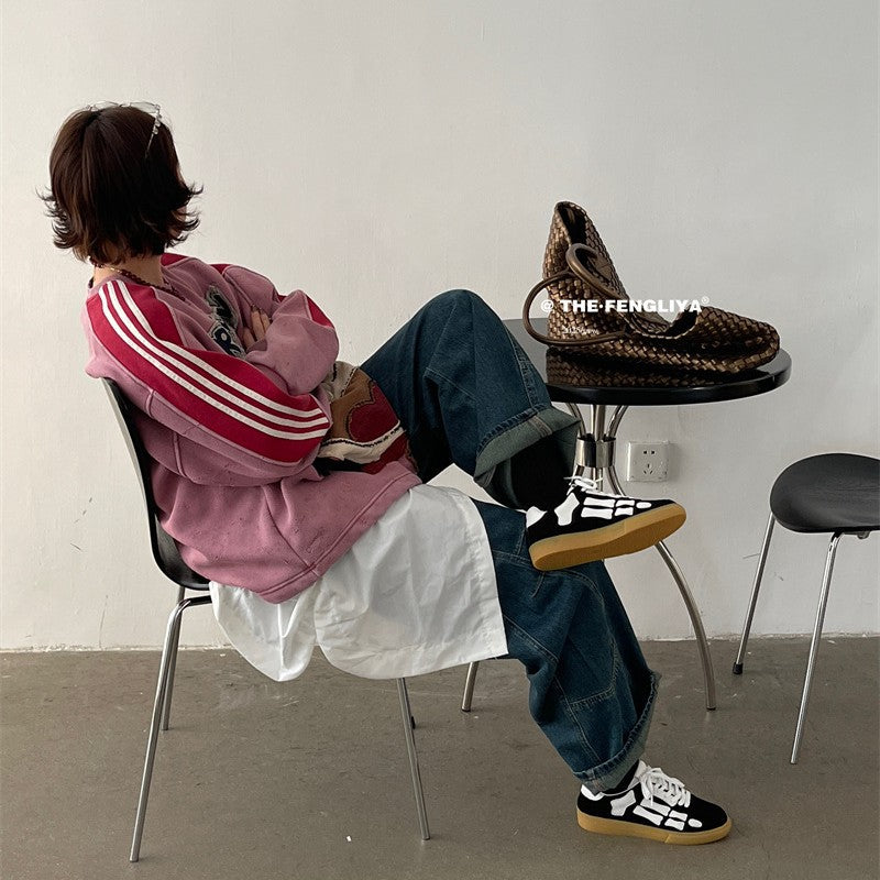 Women's Contrast Color Three-dimensional Bone Spring Flat Casual Shoes