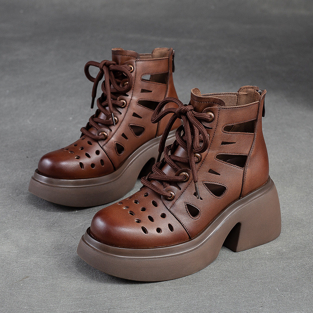 Women's Breathable Hole Front Top Layer Cowhide Heels