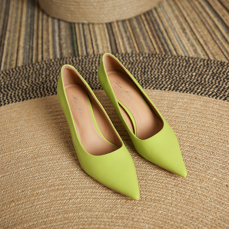 Women's Black French Pointed High Professional Simple Women's Fashion Shoes