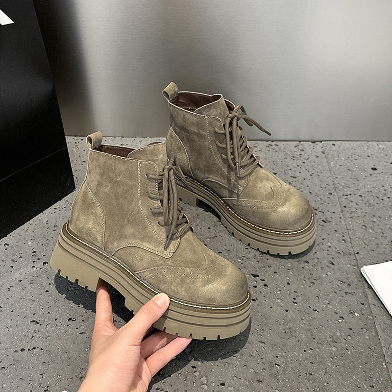 Women's Style Retro Platform Brogue Ankle Outdoor Boots