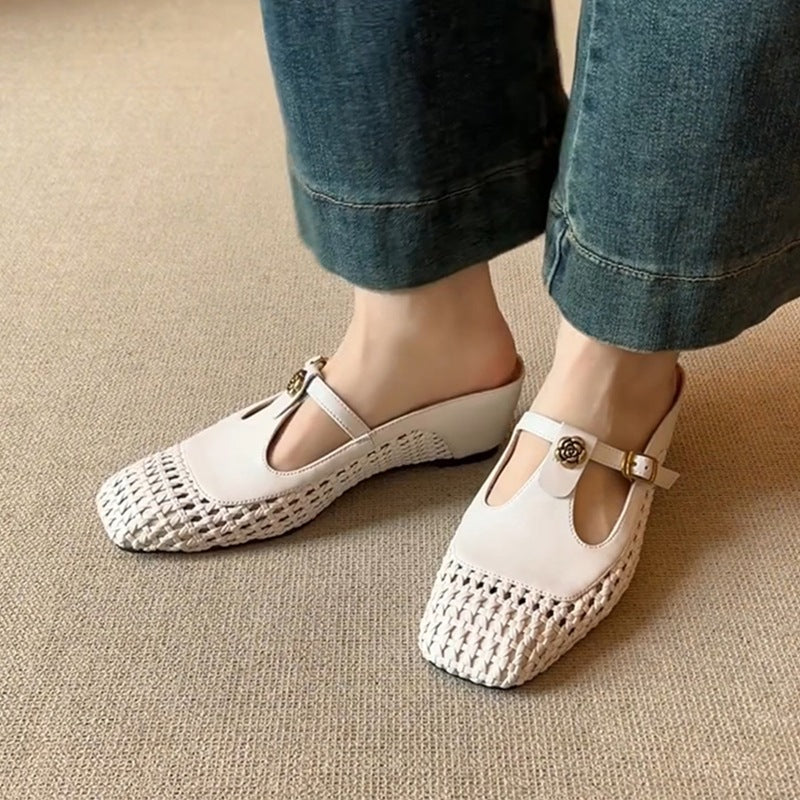 Women's Style Woven Hollowed Breathable Genuine Pump Heels