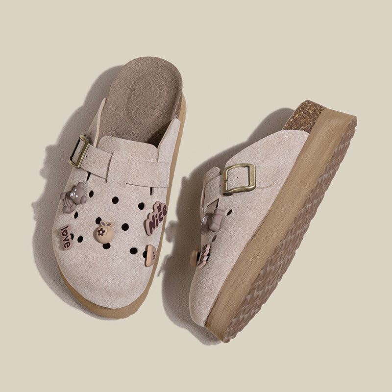 Women's Genuine Thick Bottom Small Size Closed Toe Half Outer Women's Shoes