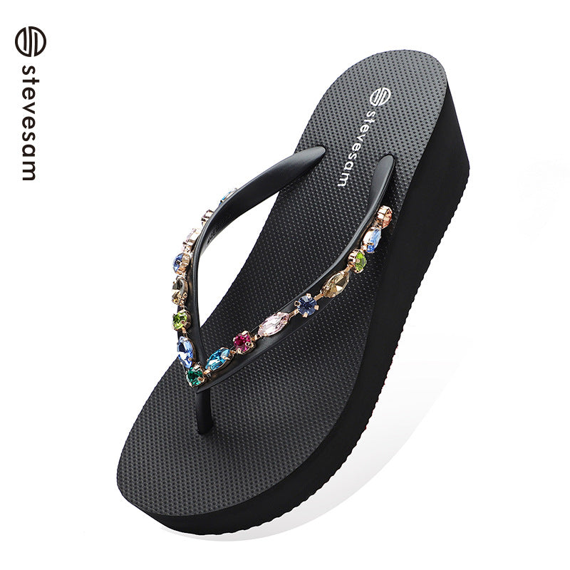 Women's Rhinestone Chain Summer High Travel Beach Heels