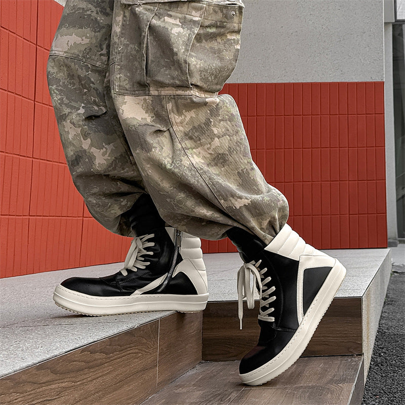 Men's Triangle Black White Personalized Thick Bottom Hight Casual Shoes