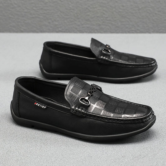 Men's First Layer Cowhide White Slip-on Breathable Leather Shoes