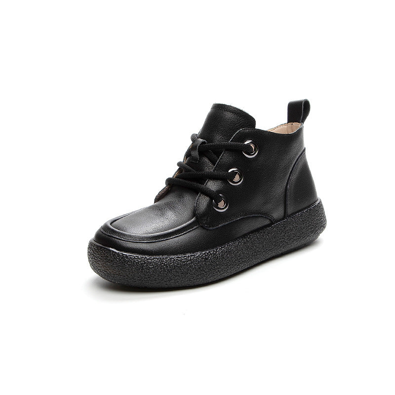 First Layer Cowhide Flat Retro Ankle Single Side Boots