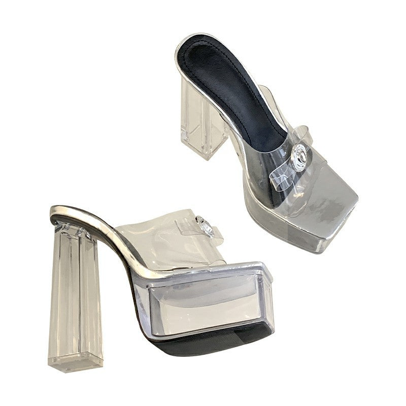 Super High Crystal Thick Waterproof Platform Heels