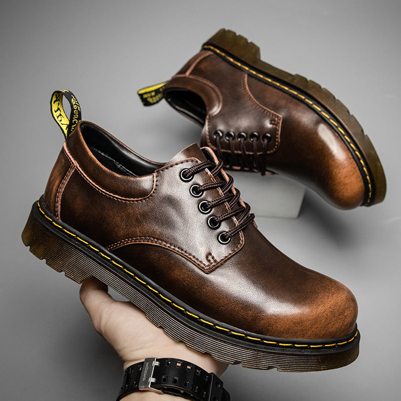 Men's Big Head Worker Breathable British Tendon Leather Shoes