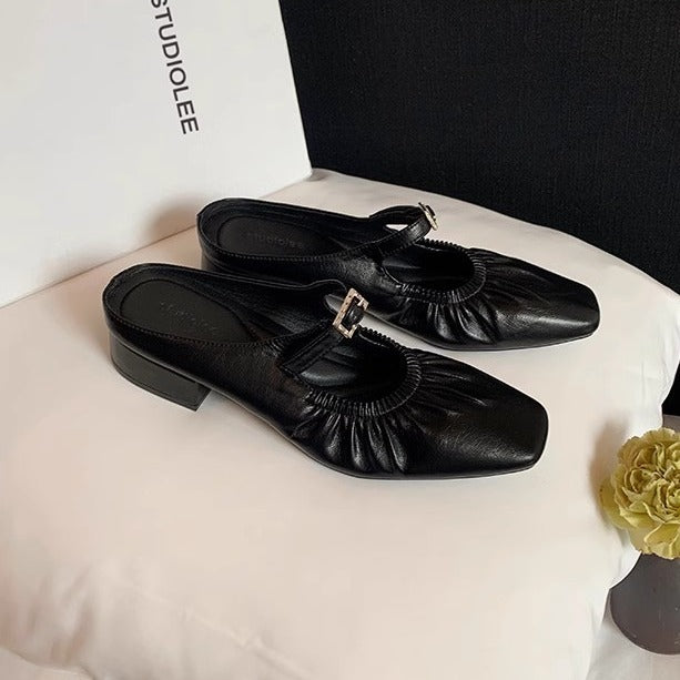 Mom Muses French Square Head Pleated Sandals