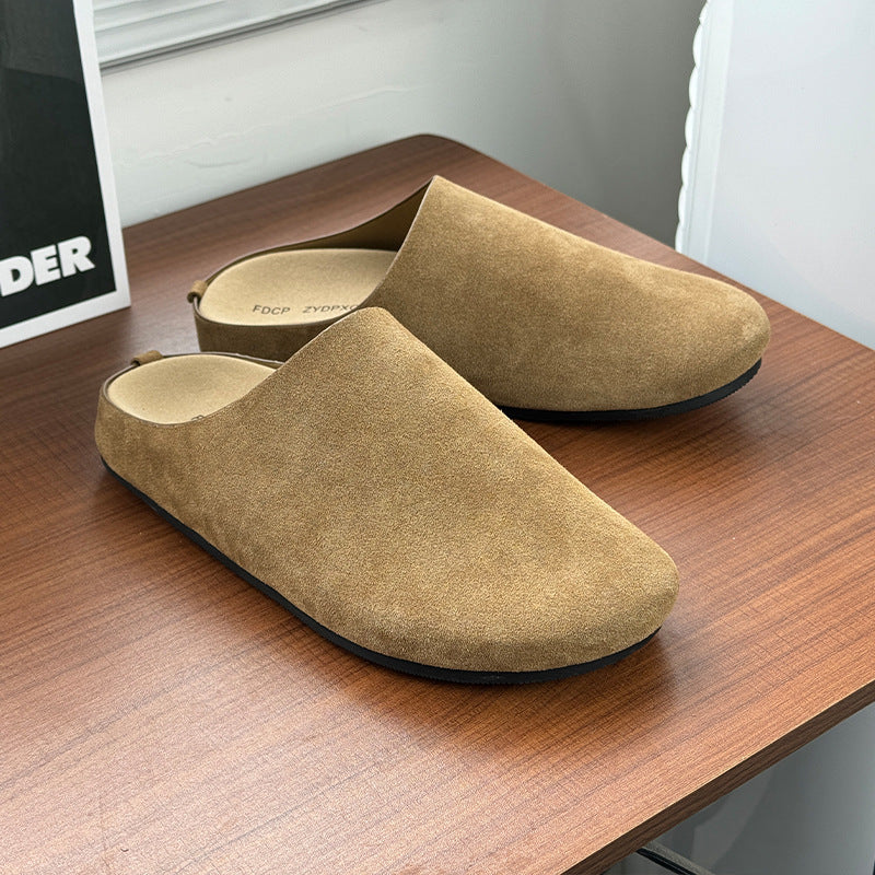 Men's Niche Style Slip-on Flat Toe Box Half Simple Leisure Men's Casual Leather Shoes
