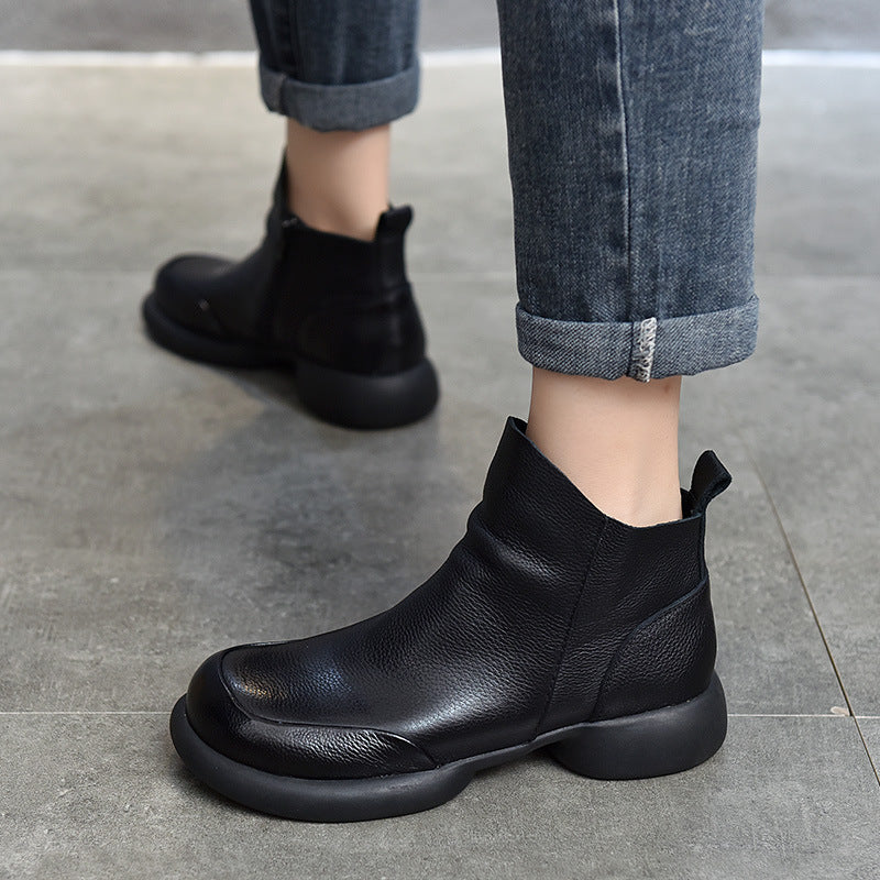 Women's Short Top Layer Cowhide Soft Bottom Boots