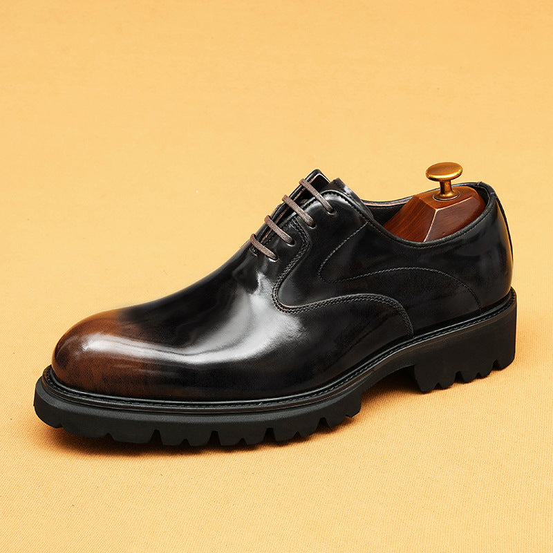 Men's Cowhide Glossy British Thick Sole Increased Business Formal Leather Shoes