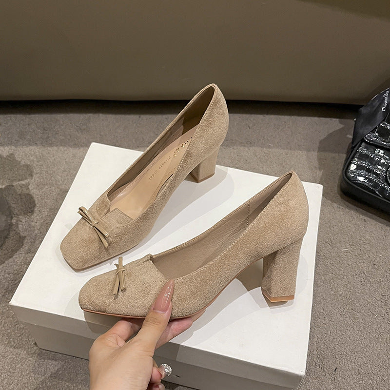 Women's French Advanced Design Sense Niche Small V Square Head Classy Women's Fashion Shoes