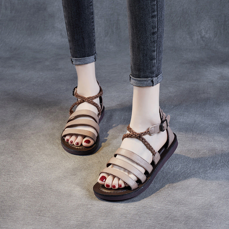 Women's Ethnic Style Artistic Retro Genuine Hand-woven Buckle Sandals