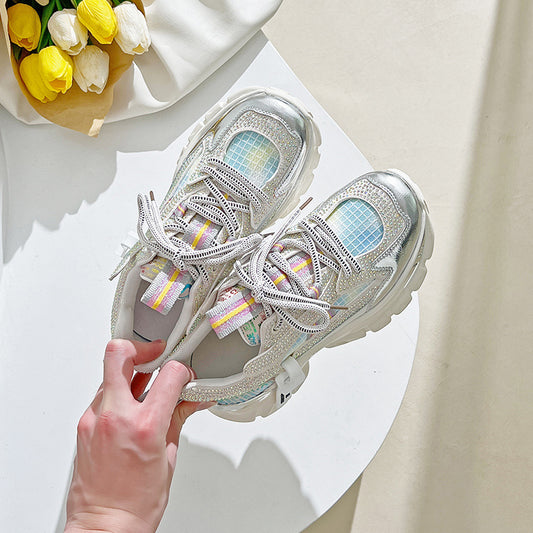 Women's Sequined Dad Genuine Mesh Surface Comfortable Sneakers