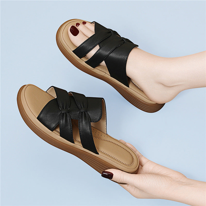 Women's Sheepskin Mom Summer Wear Soft Bottom Wedge Sandals