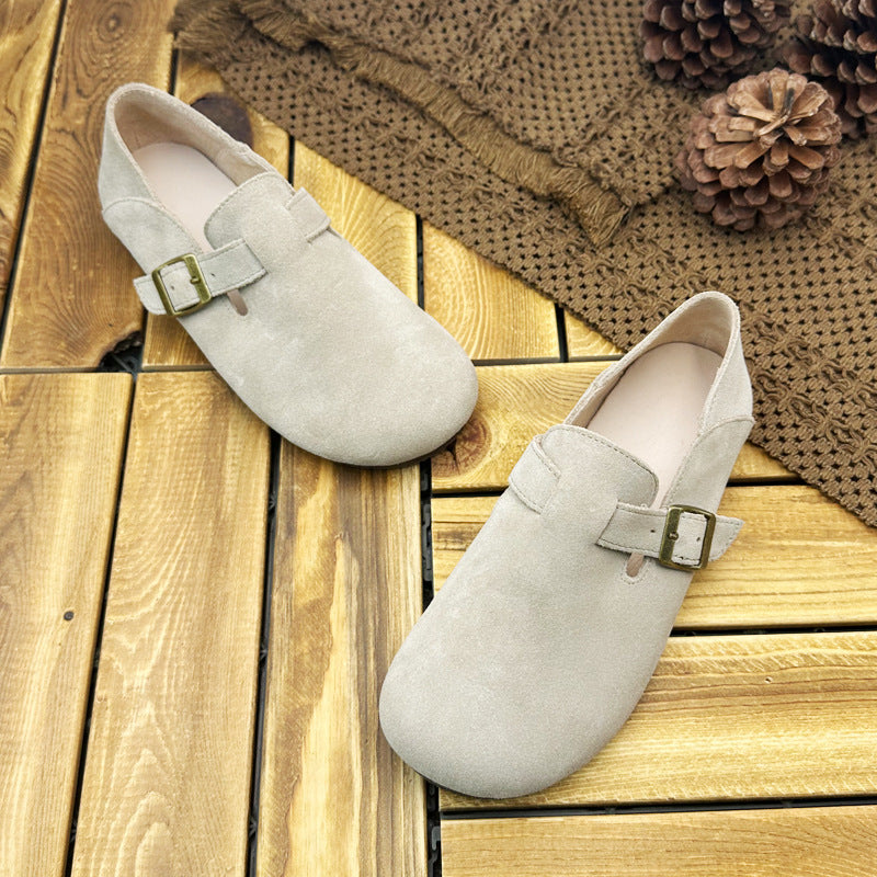 Women's Can Wear Round Toe Cow Split Leather Shoes