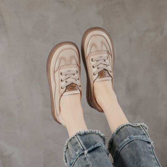 Women's First Layer Cowhide Shallow Mouth Pumps Casual Shoes