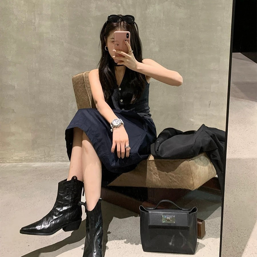 Autumn Weekly Retro High-grade Soft Chunky V Cut Western Boots