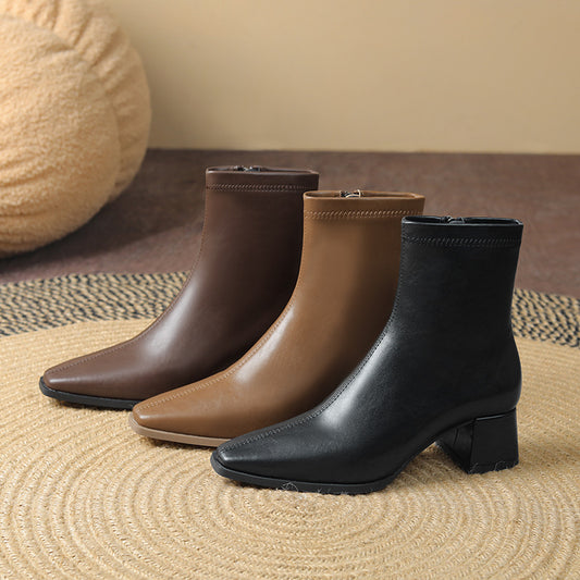 Women's French Style Booties Thin Square Head Boots