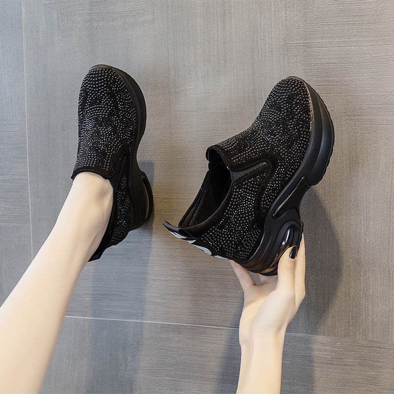 Women's Platform Hidden White Rhinestone Sports Air Women's Casual Shoes