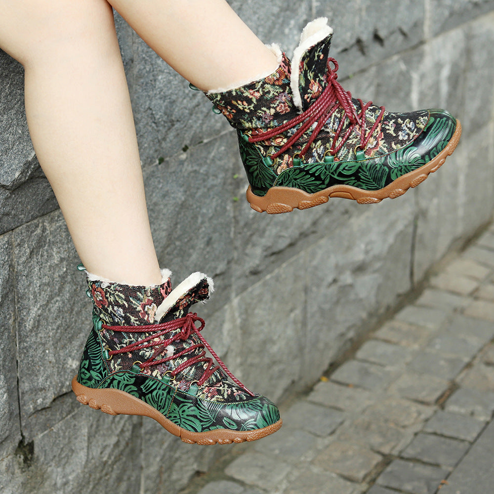 Hand-rub Color Printed Stitching Plus Veet Snow Boots