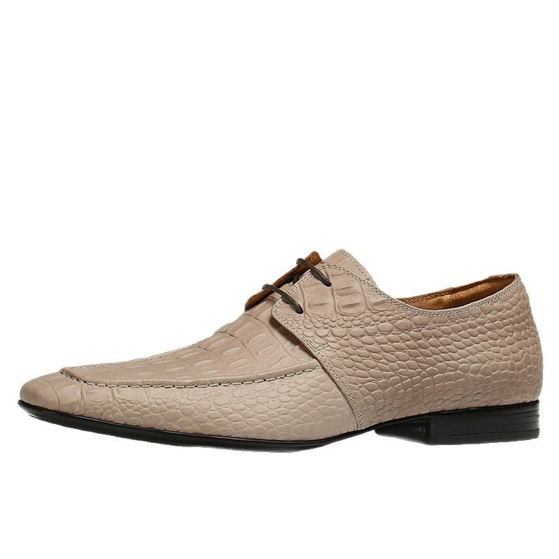 Men's Crocodile Pattern Genuine Business Derby British Leather Shoes