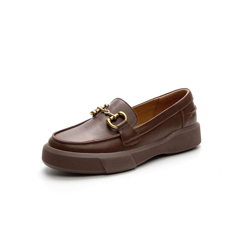 Women's Large Size Flat Bottom Pumps Rubber Soft Retro Leather Shoes