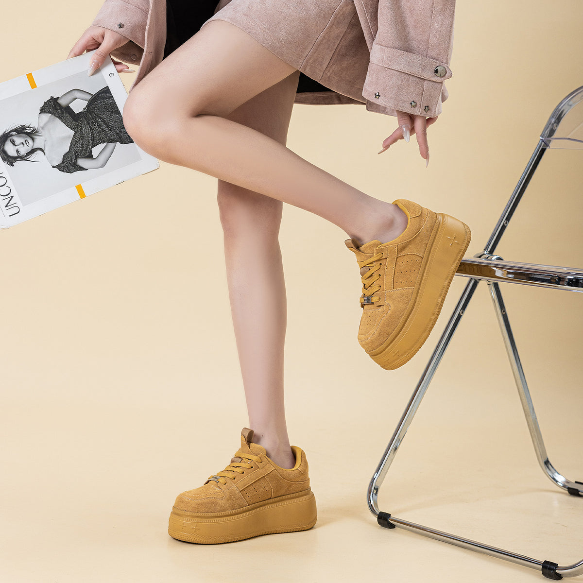 Women's Genuine Platform Board Spring Height Increased Lightweight White Women's Casual Shoes