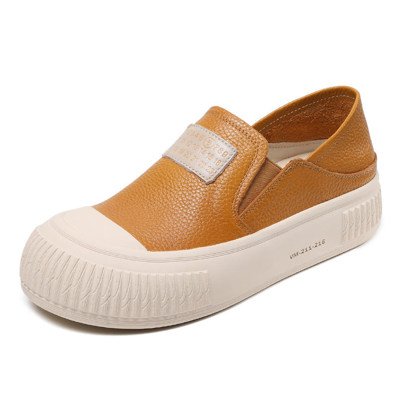Layer Cowhide Platform Biscuit Shape Female Spring Leisure Slip-on Women's Casual Shoes