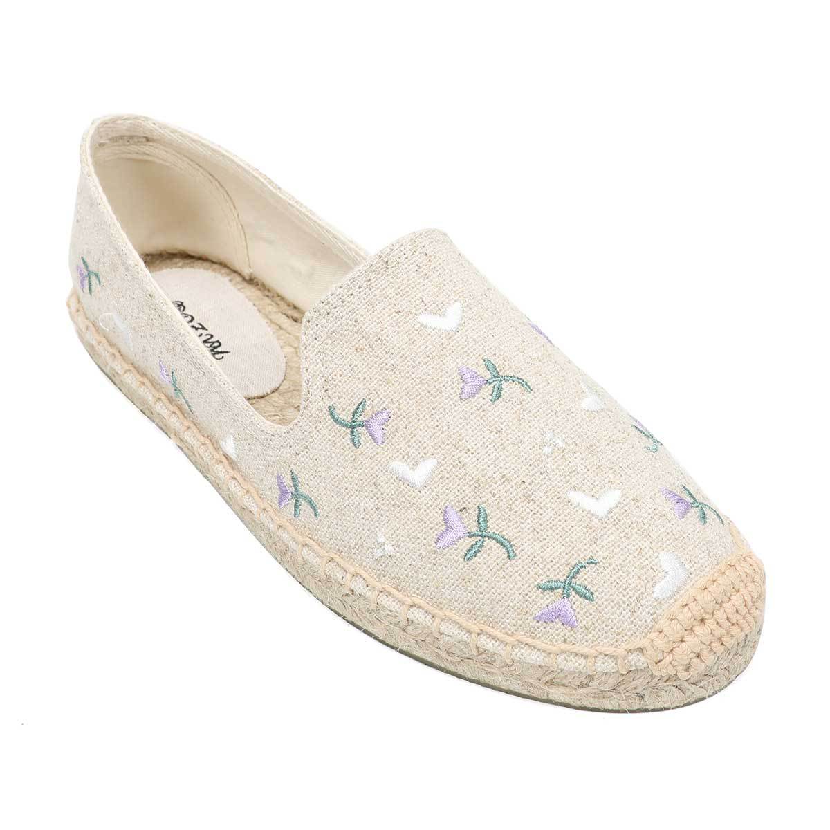 Women's Summer Fisherman Flat Bottom Embroidery Straw Woven Slip-on Lazy Canvas Shoes