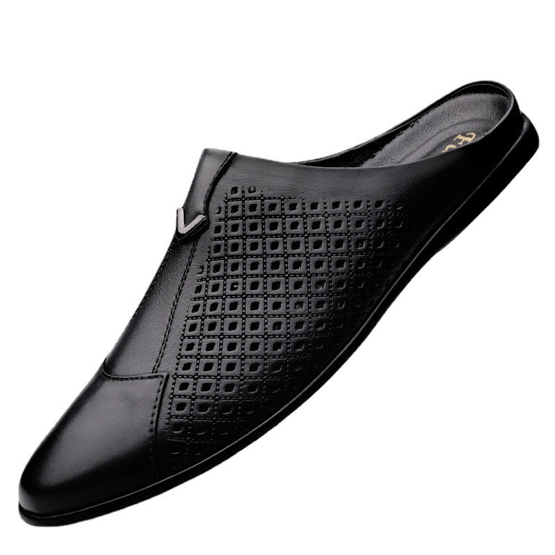 Men's Cattlehide Fashion Leisure Slip On Pumps Hollow Flat Sandals