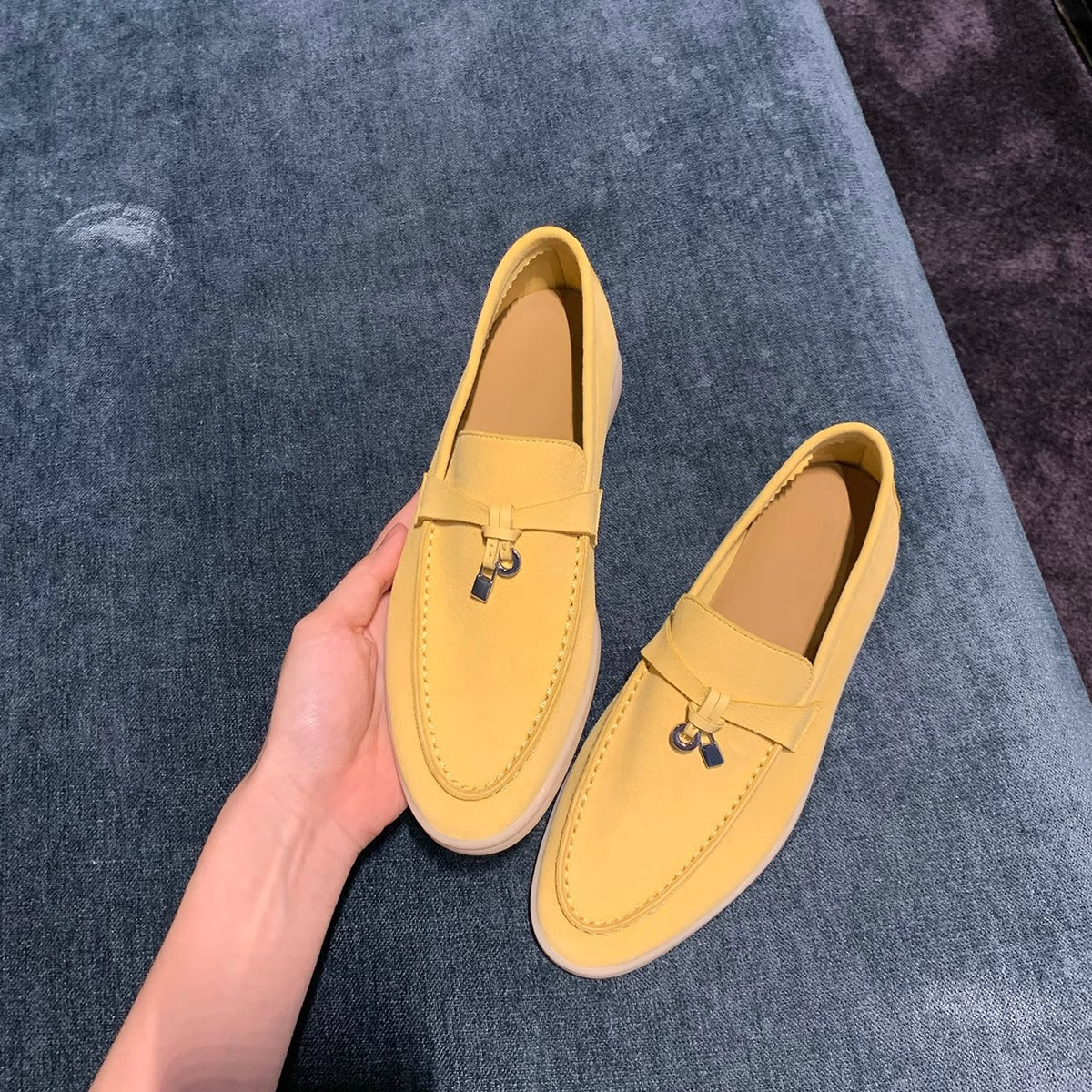 Women's Fleece-lined Sheepskin Version Tassel Lock Flat Slip-on Lofter Soft Loafers