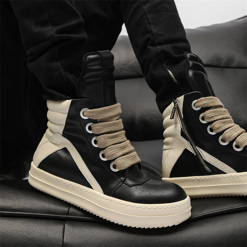 Men's Booties Inverted Triangle Black White Personalized Thick Bottom Hight Increasing Men's Casual Shoes
