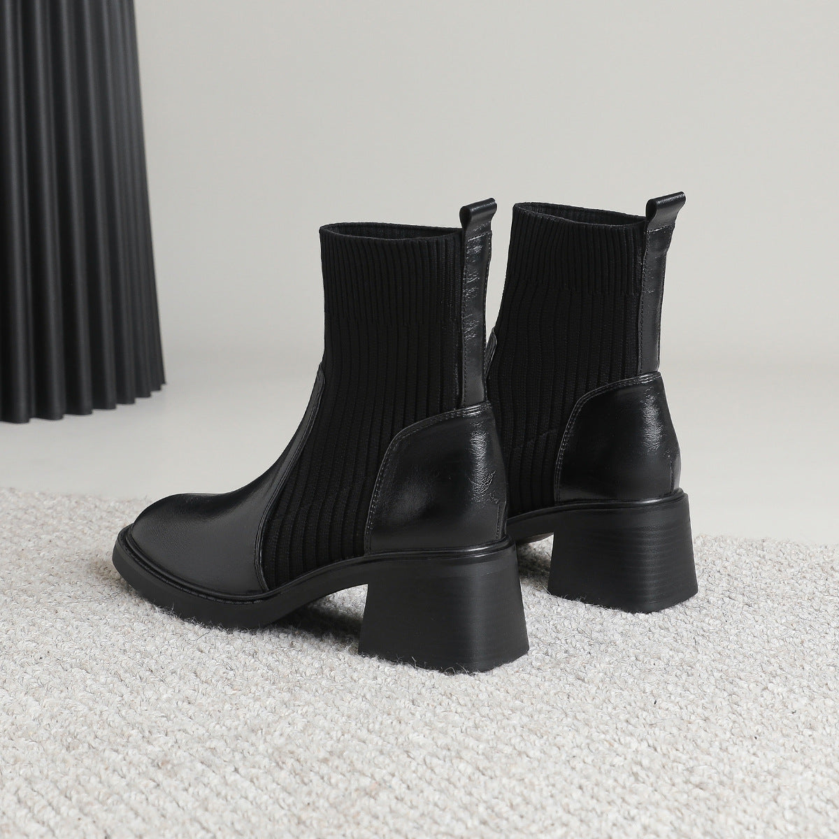 Women's Square Toe Chunky Stretch Thin Martin Boots