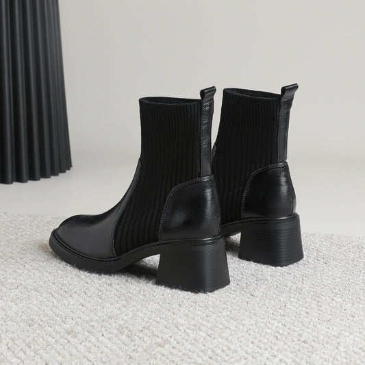 Women's Square Toe Chunky Stretch Thin Martin Boots