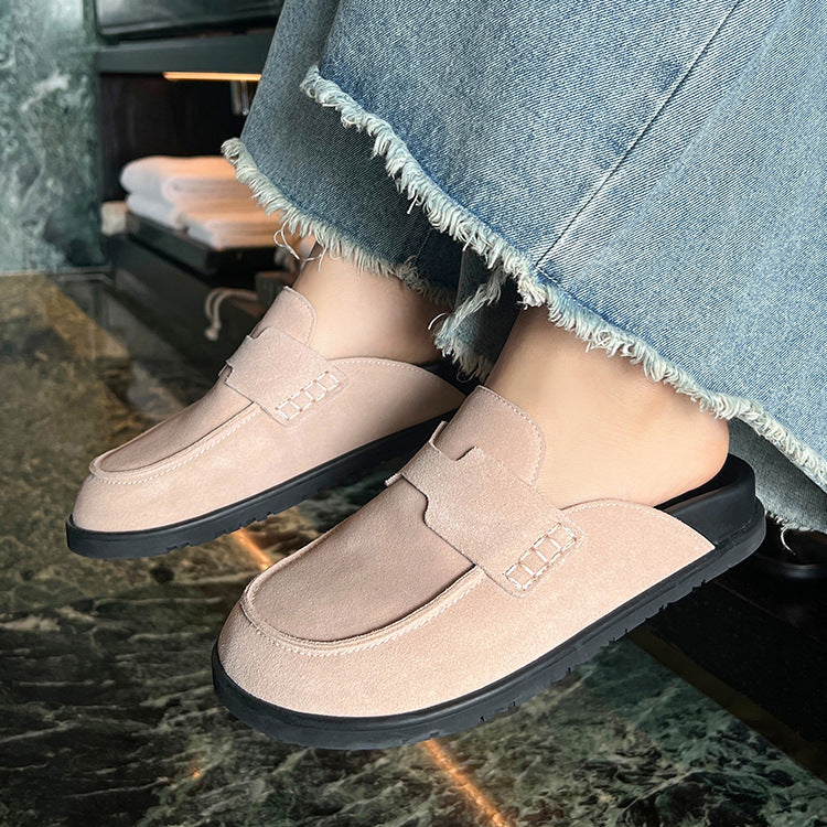Women's Cowhide Toe Cap Half Soft Back Thick Lazy Sandals