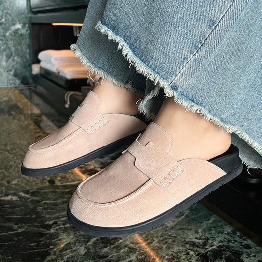 Women's Cowhide Toe Cap Half Soft Back Thick Lazy Sandals