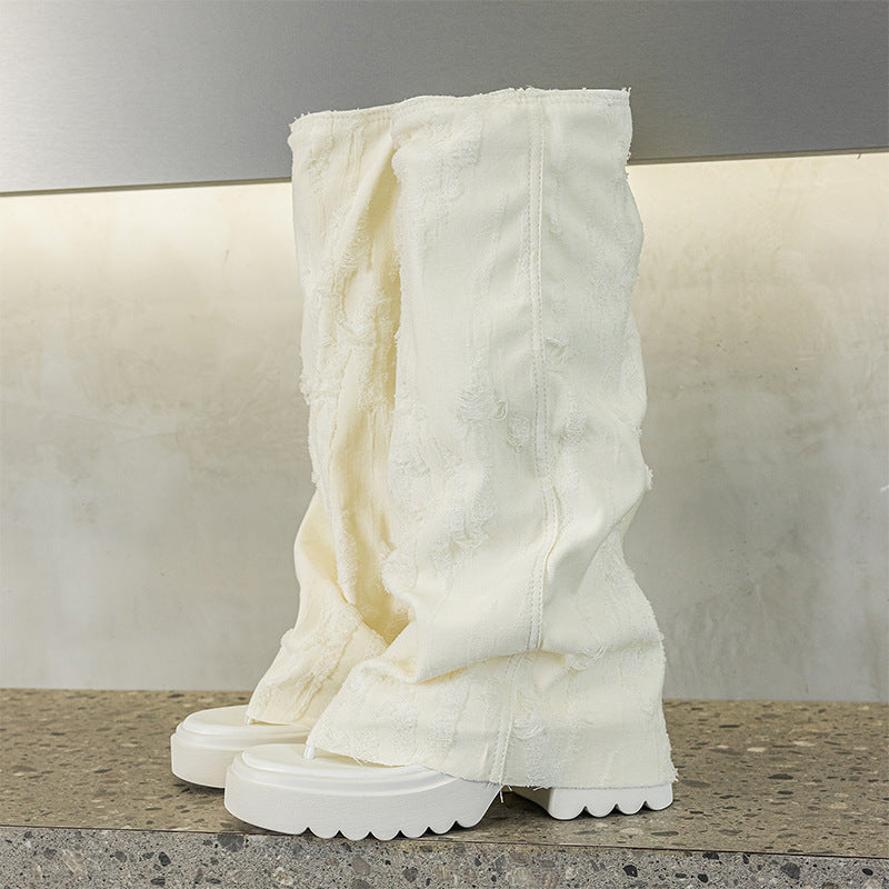 Women's Summer White Denim Pile Style Minority Below Sandals