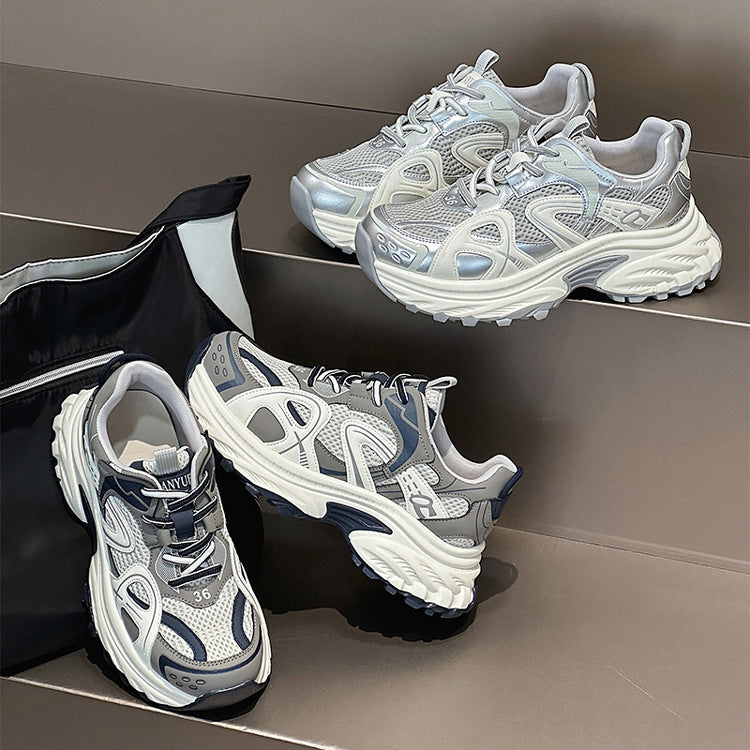 Women's Clunky Spring Mesh Breathable Thick Bottom Show Feet Sneakers